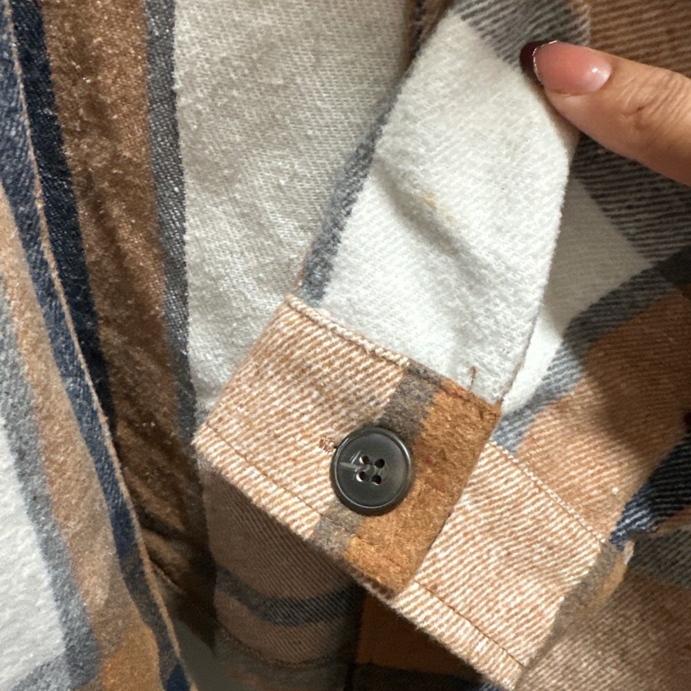 🍁 Ci Sono Plaid Shacket Jacket XXL | Tan Cream Check | Soft Brushed Fall Layer 🍁 - Picture 6 of 7